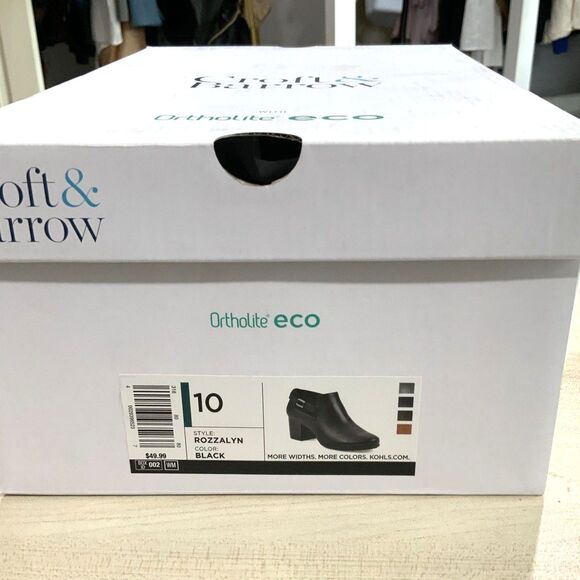 New in Box!! Black Faux Leather Ankle Boots w/Heel Size 10 By Croft & Barrow - Picture 2 of 10